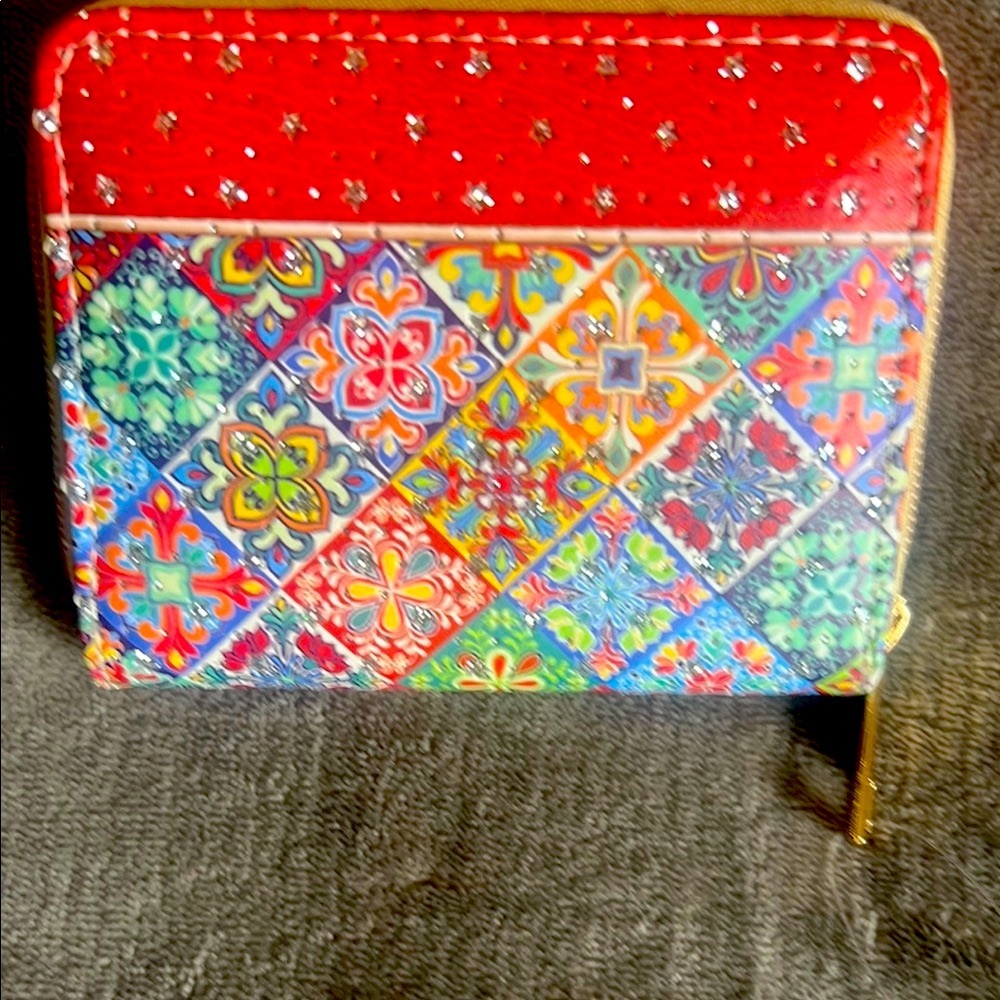 Vibrant Red and Blue‎ Quilted Wallet